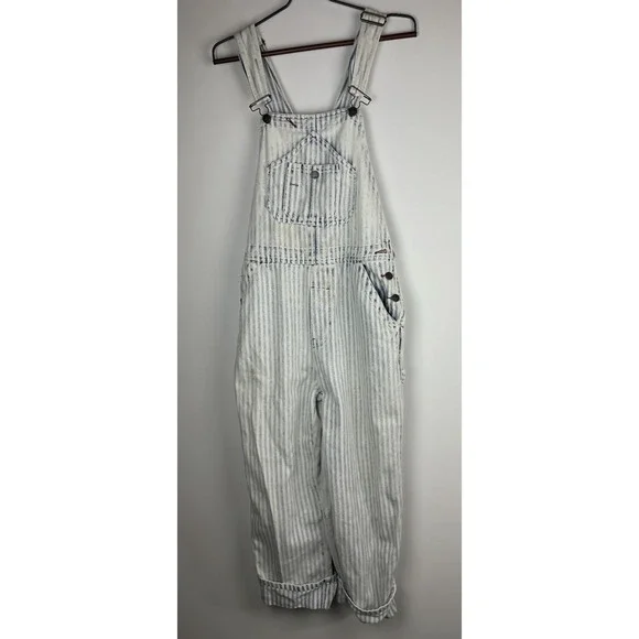 Faherty Topsail Bib Overall Railroad Stripe Blue White *Stained Distressed Small - Picture 2 of 16